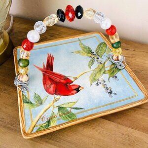 Certified International Cardinal Ceramic Square Snack Tidbit Plate With Top Hand